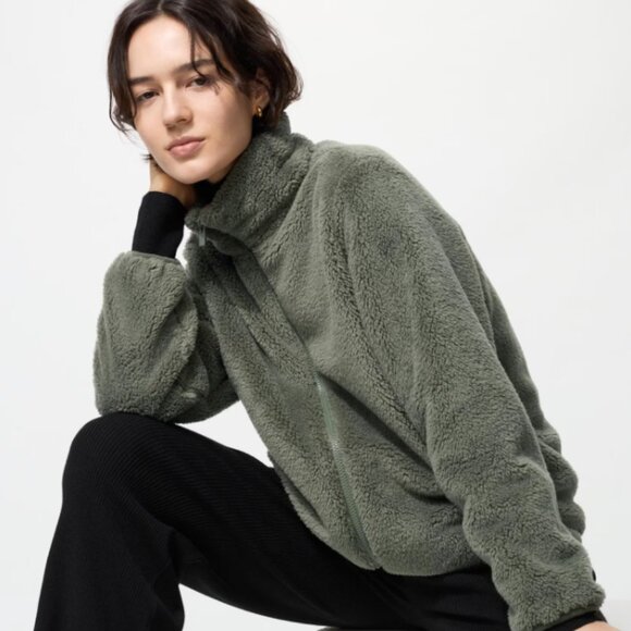 🌲 Uniqlo Fluffy Yarn Fleece Full-Zip Jacket | Size L - Picture 1 of 8